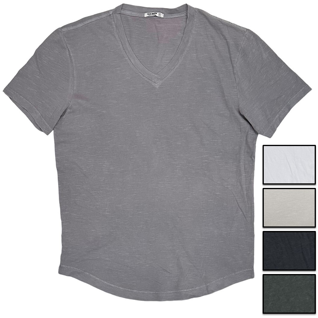 Buck Mason Men's Slub Curved Hem V-Neck Made in USA Tee T