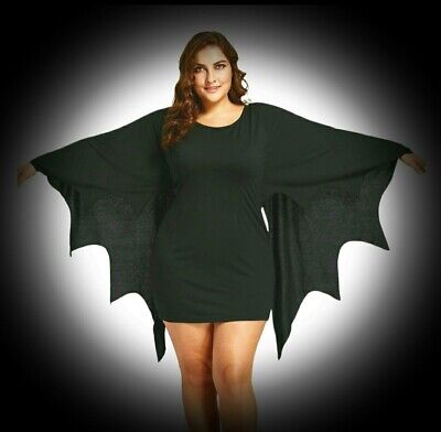 New Black Gothic Bat Winged Adult Costume Mini Dress Halloween size 5XL 26 28 30