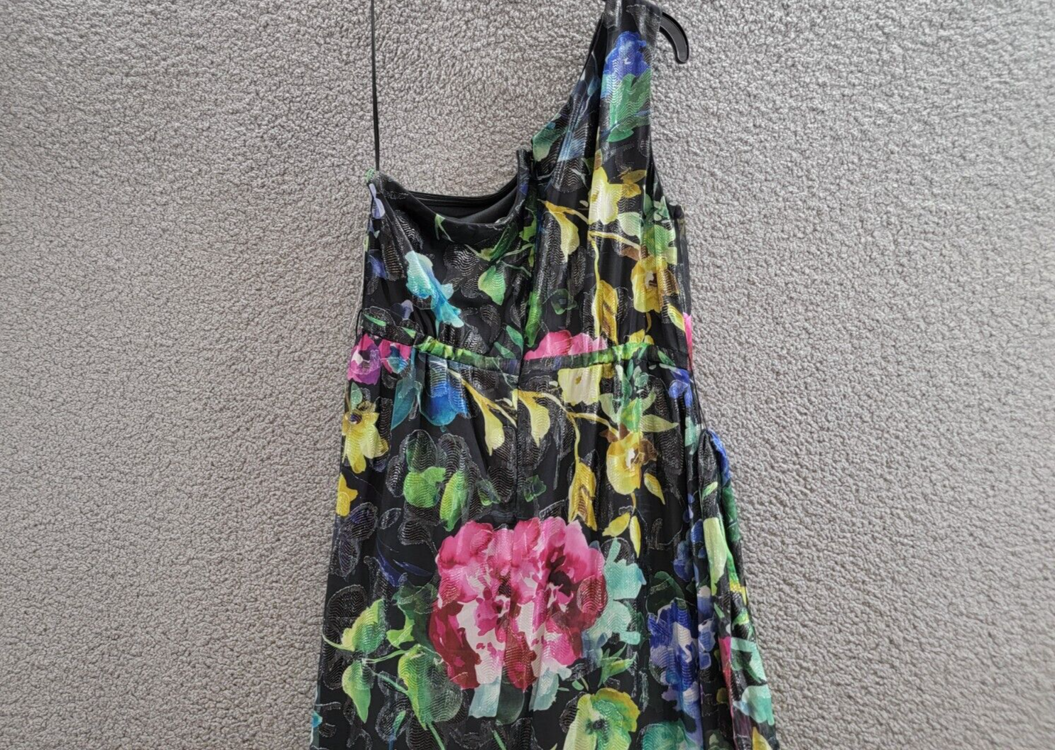 SL Fashions Floral-Print One-Shoulder Maxi Dress Womens 6 Multi Back Zip Closure - Picture 10 of 16