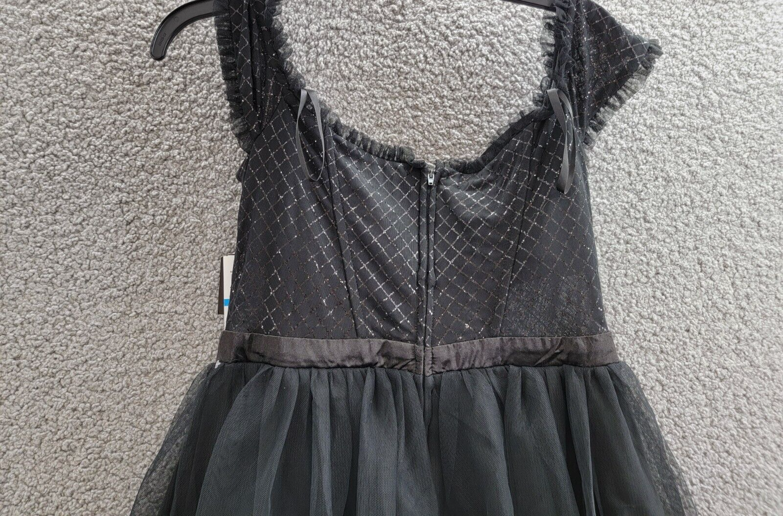 City Studio Tiered Mesh Off-The-Shoulder Fit & Flare Dress Juniors' 9/10 Black - Picture 10 of 16
