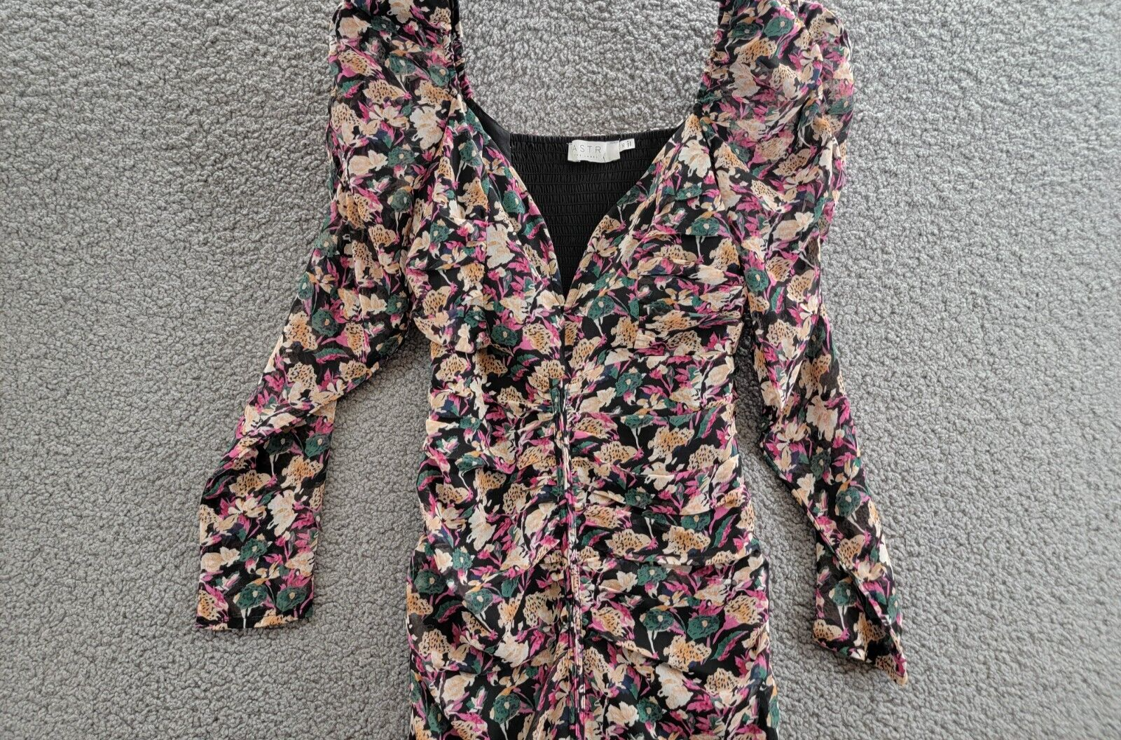 ASTR the Label Jamila Printed Sweetheart-Neck Dress Womens XS Multi Pullover L/S - Picture 3 of 16