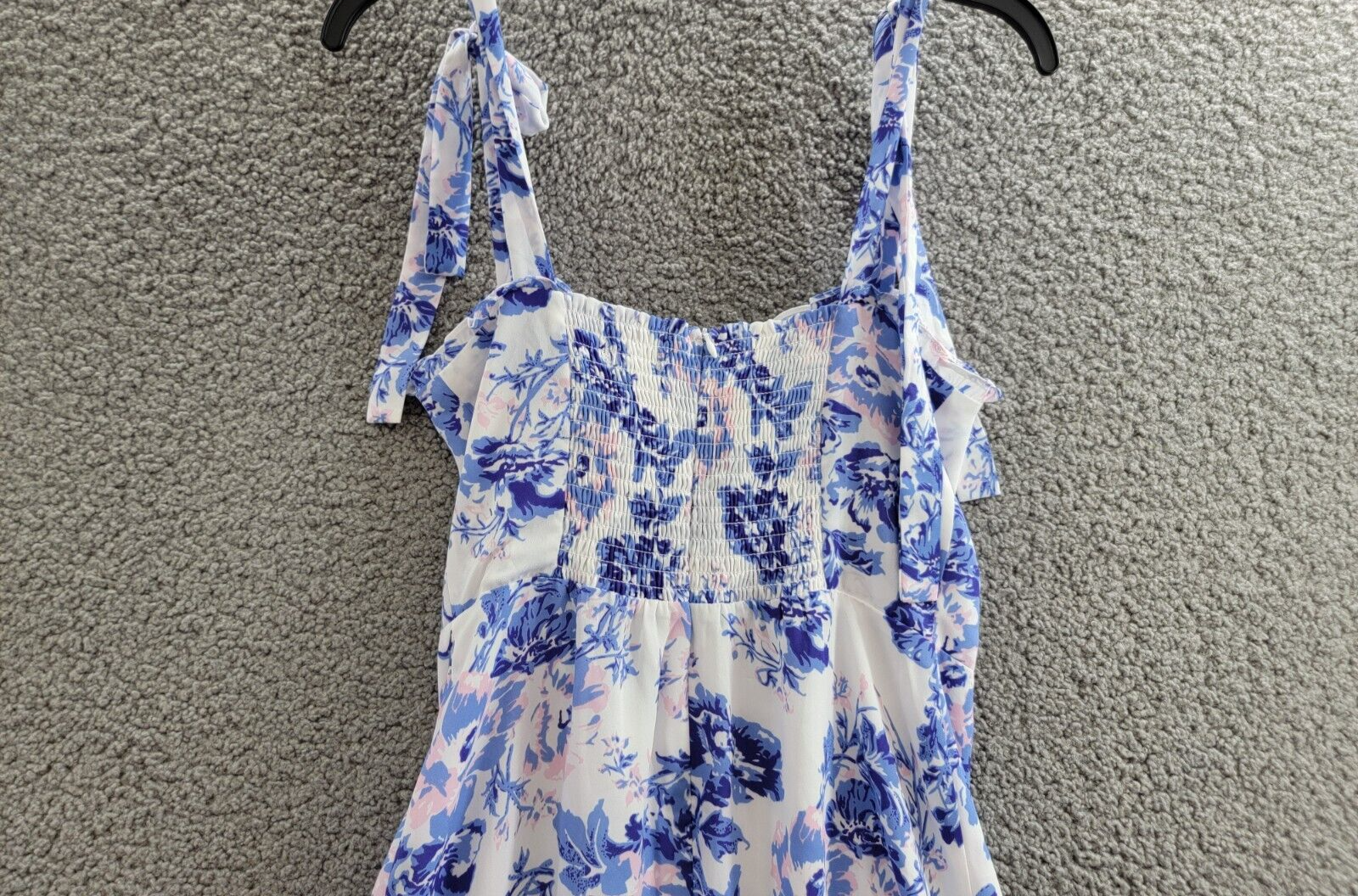 AQUA Floral Ruffle Dress Women's S Sky Blue Sweetheart Neck Shoulder Tie Closure - Picture 11 of 15