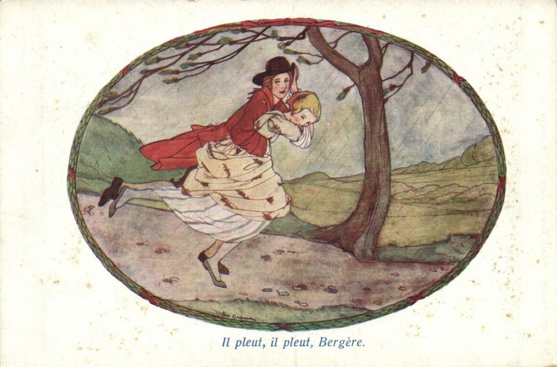 Pc Rie Cramer, Artist Signed, Il Pleut, BergÉRe, Vintage Postcard (B38773)