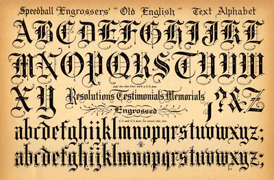 Speedball Pen Alphabet Poster Calligraphy Lettering Old English Drawing Print
