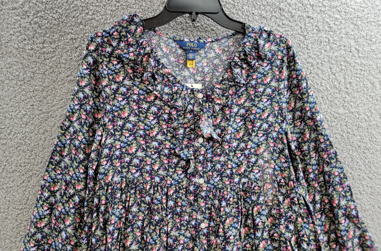 Polo Ralph Lauren Floral-Print Day Dress Girls 16 Henley Floral Long Sleeves - Picture 3 of 16