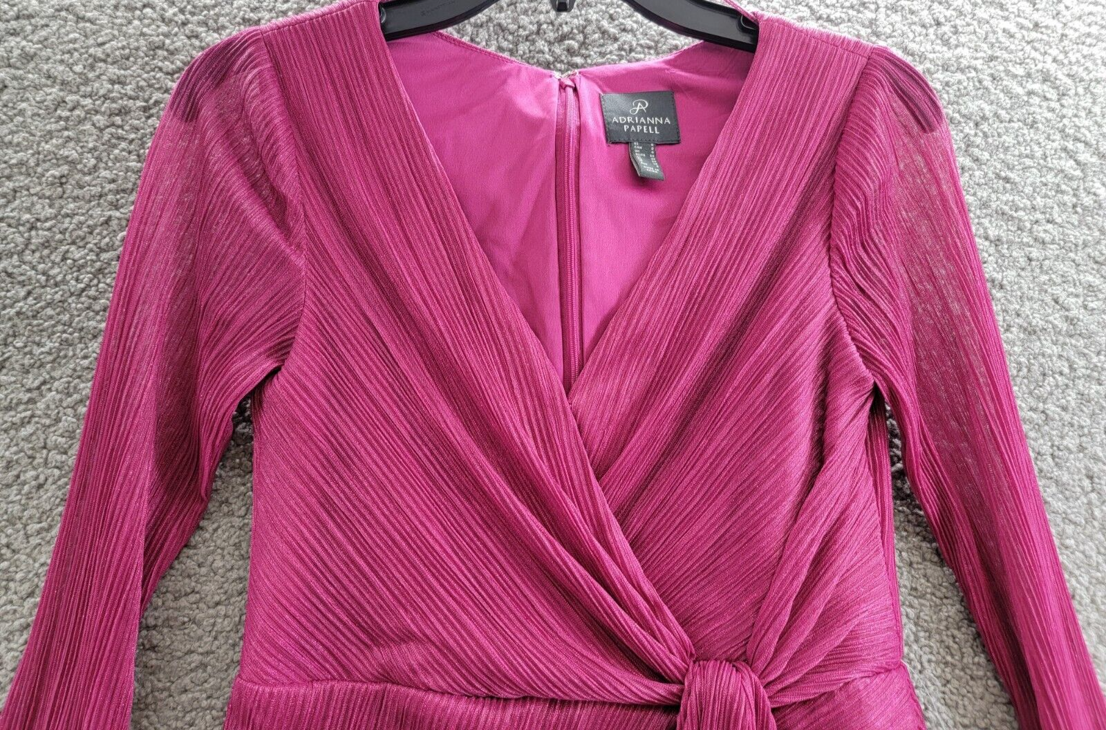 Adrianna Papell Metallic V-Neck Side-Tie Top Women's 0 Magenta Back Zip Closure - Picture 3 of 17