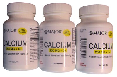 Major Calcium 250mg w/ D3 125IU OYSTER SHELL 100 Tablets ( 3 pack ) ^