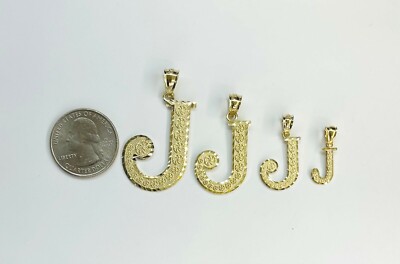 10K Solid Yellow Gold Diamond Cut Initial Letter A-Z Charm Pendant Necklace