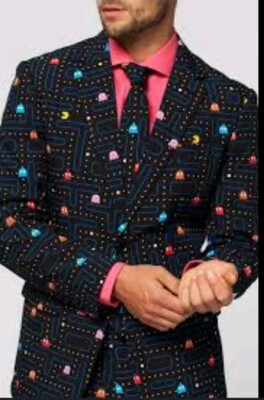 Opposuits Pac Man Suit  Jacket And Tie Size 50 Video Game Party Sports Coat