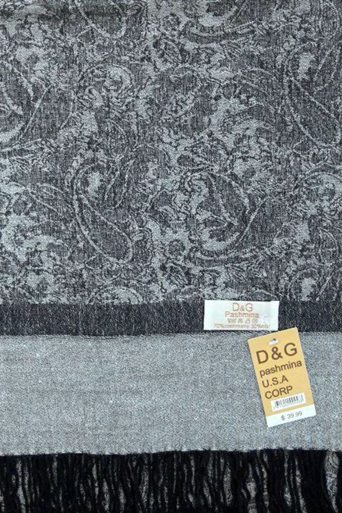 DG Women's Pashmina Scarf Shawl Wrap Paisley Black Silver 30%Silk 70%Cashmere