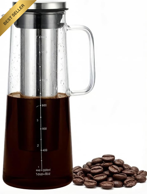 1300Ml Premium Cold Brew Coffee Maker Pot,Borosilicate Glass & Stainless Steel F