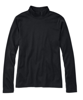 NEW L.L Bean womans large misses black pima standup neck Soft Cotton
