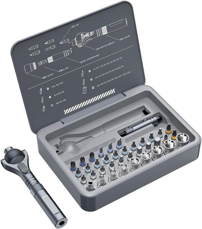 40-In-One Ratchet Screwdriver Set with Sleeve Tool, S2 Material, Universal Joint