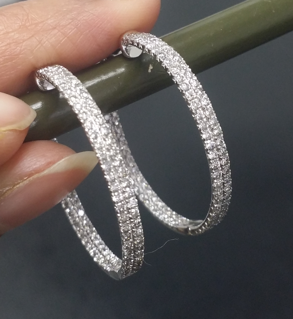 Pre-owned Handmade Steal Deal 2.05 Carat Natural Round Diamonds Two Row Hoops Earrings In 14k Gold In White