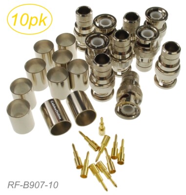 10-Pack, BNC Male Crimp Type RF Connectors for RG8/RG213/LMR400 Coax Wire