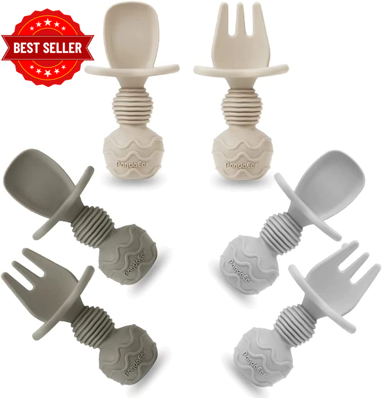6 Pack Silicone Baby Spoons and Fork Feeding Set- Anti-Choke First Self Feeding