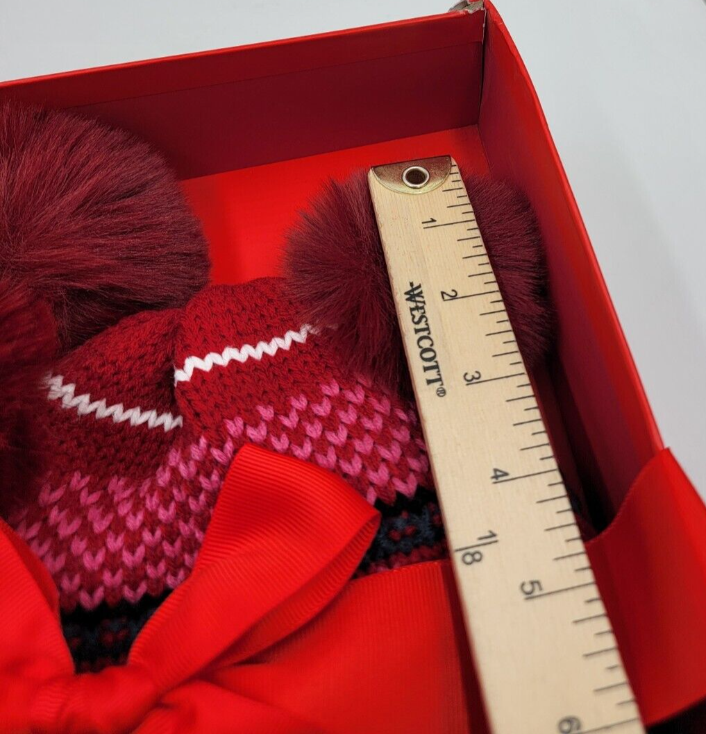 Charter Club Mommy & Me Fair Isle Beanies Set Women's Red Multi Pom Pom Details - Picture 11 of 14
