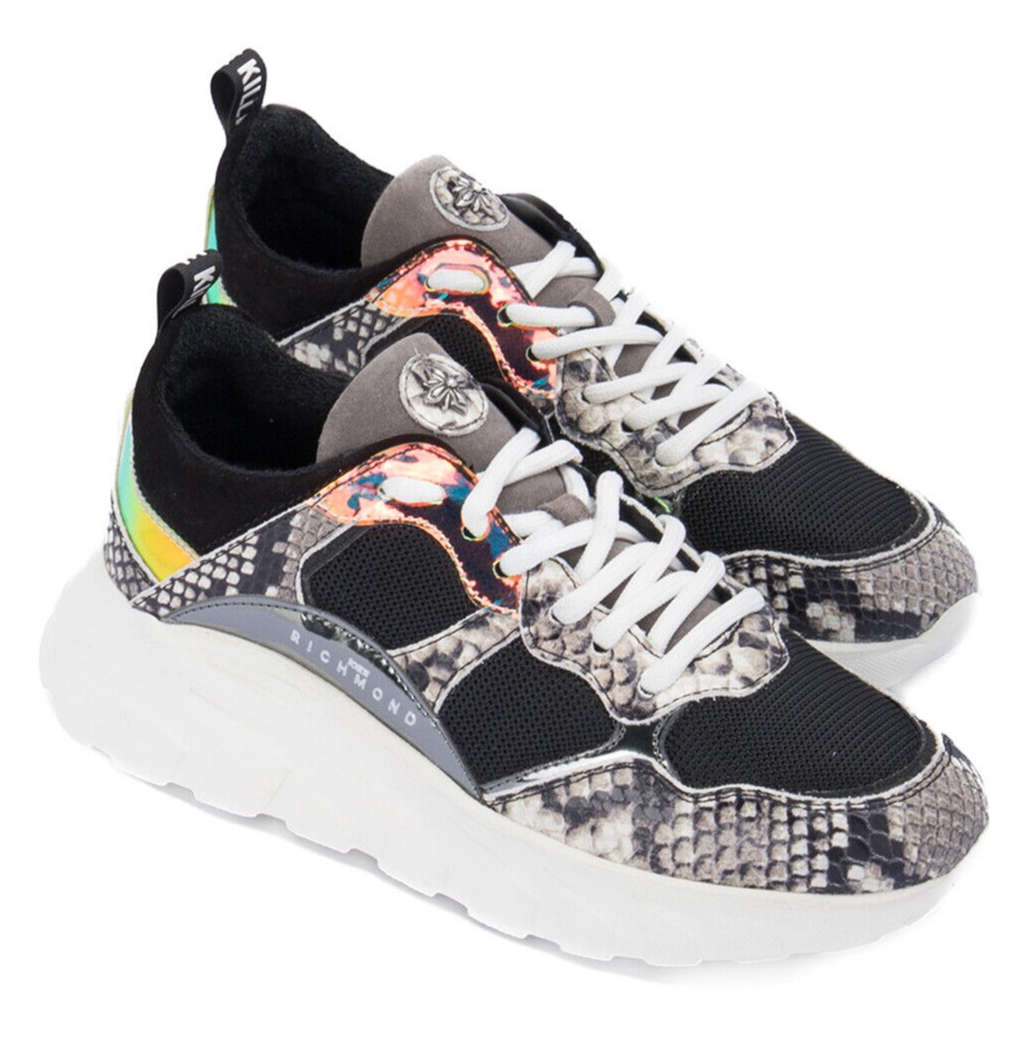 Pre-owned John Richmond Roccia Python Print Sneakers 3049d Shiny Snake Chunky 6 4.5 Mp$550 In Black