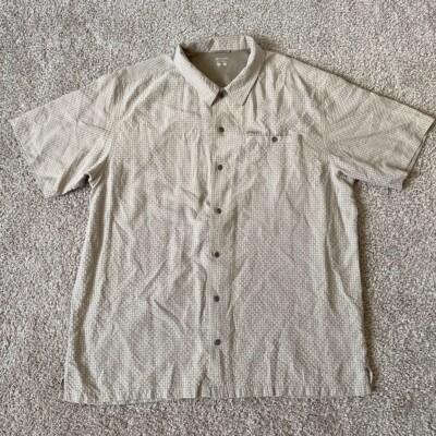 Columbia Shirt Mens XL Short Sleeve Check Button Up Beige Fishing Vented