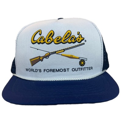 Vintage 1980's Cabela's Snapback Trucker Mesh Hat With Rope Fishing Hunting NOS