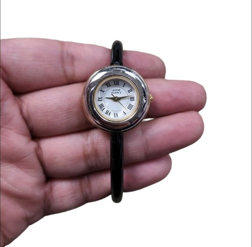 Vintage Anne Klein Gold Toned Black Band Quartz 10 2923 134442478329