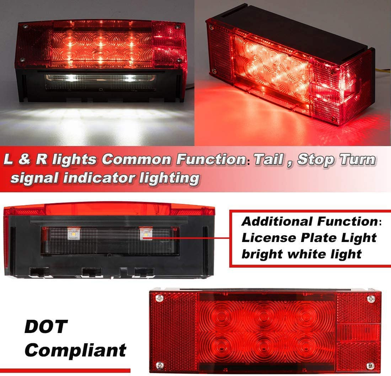 12V LED Low Profile Submersible Rectangular Trailer Light Kit Tail Stop Turn Run