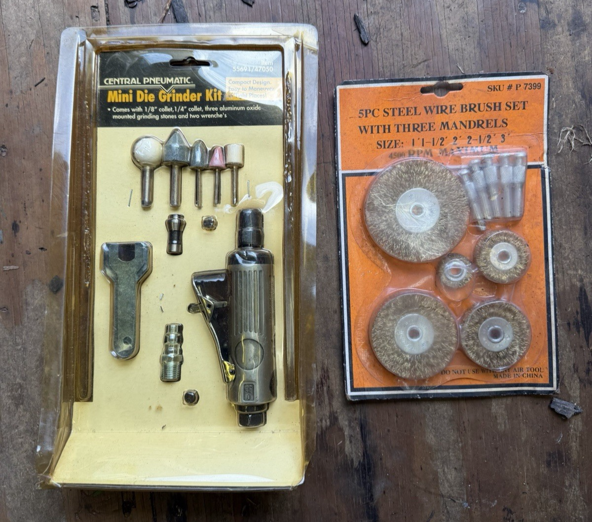 Lot of 2 Central Pneumatic Mini Die Grinder Kit and Wire Wheel Kit