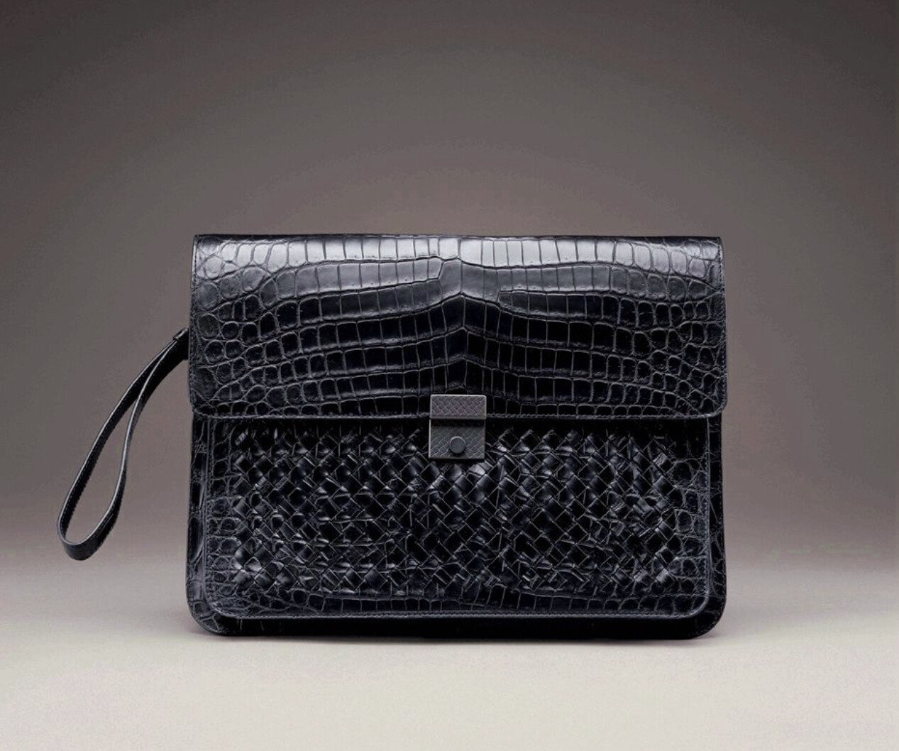 Bottega Veneta Nero Intrecciato Soft Crocodile Document
