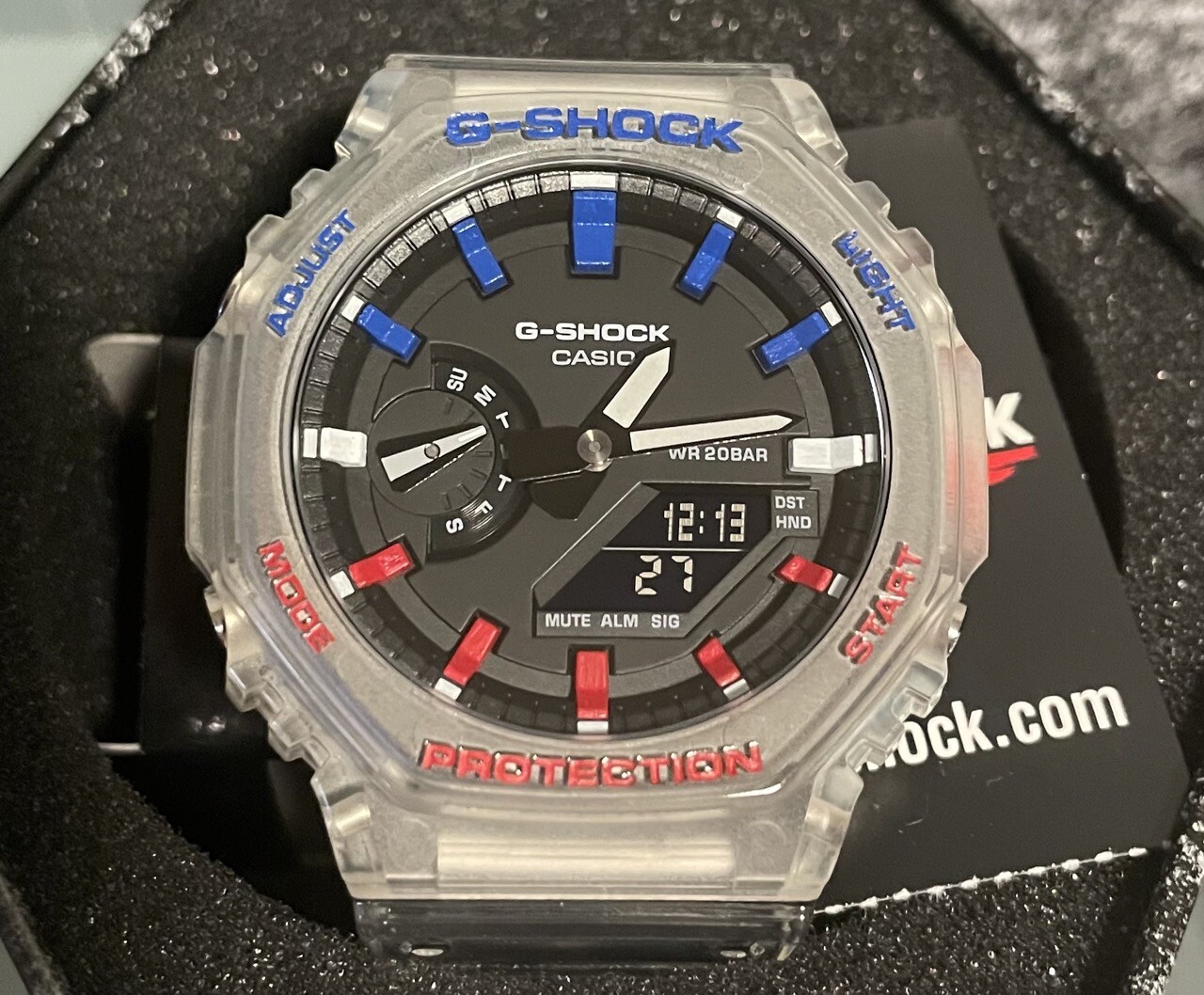 Pre-owned G-shock Custom Hand-painted Clear Red/white/blue Casio  Ga2100-ske-7a Casioak
