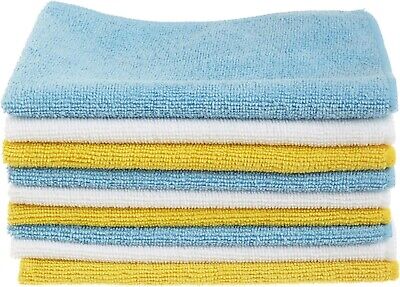 Amazon Basics Microfiber Cleaning Cloths, 24-Pack, Blue/White/Yellow