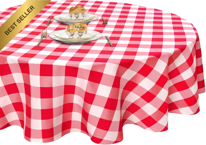 Checkered round Tablecloth - Waterproof Wrinkle Free, Washable Plaid Table Cloth