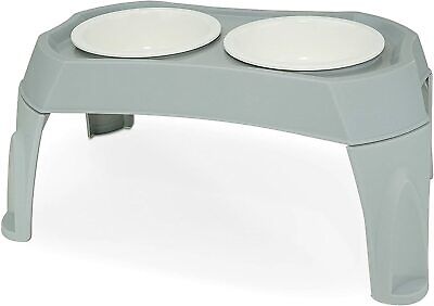 Double Pet Bowl with Stand, Dog Cat Food and Water Feeder Dish Elevated Stand