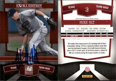 Mike Olt Signed 2010 Donruss Elite Extra Edition #3 Card Texas Rangers Auto AU