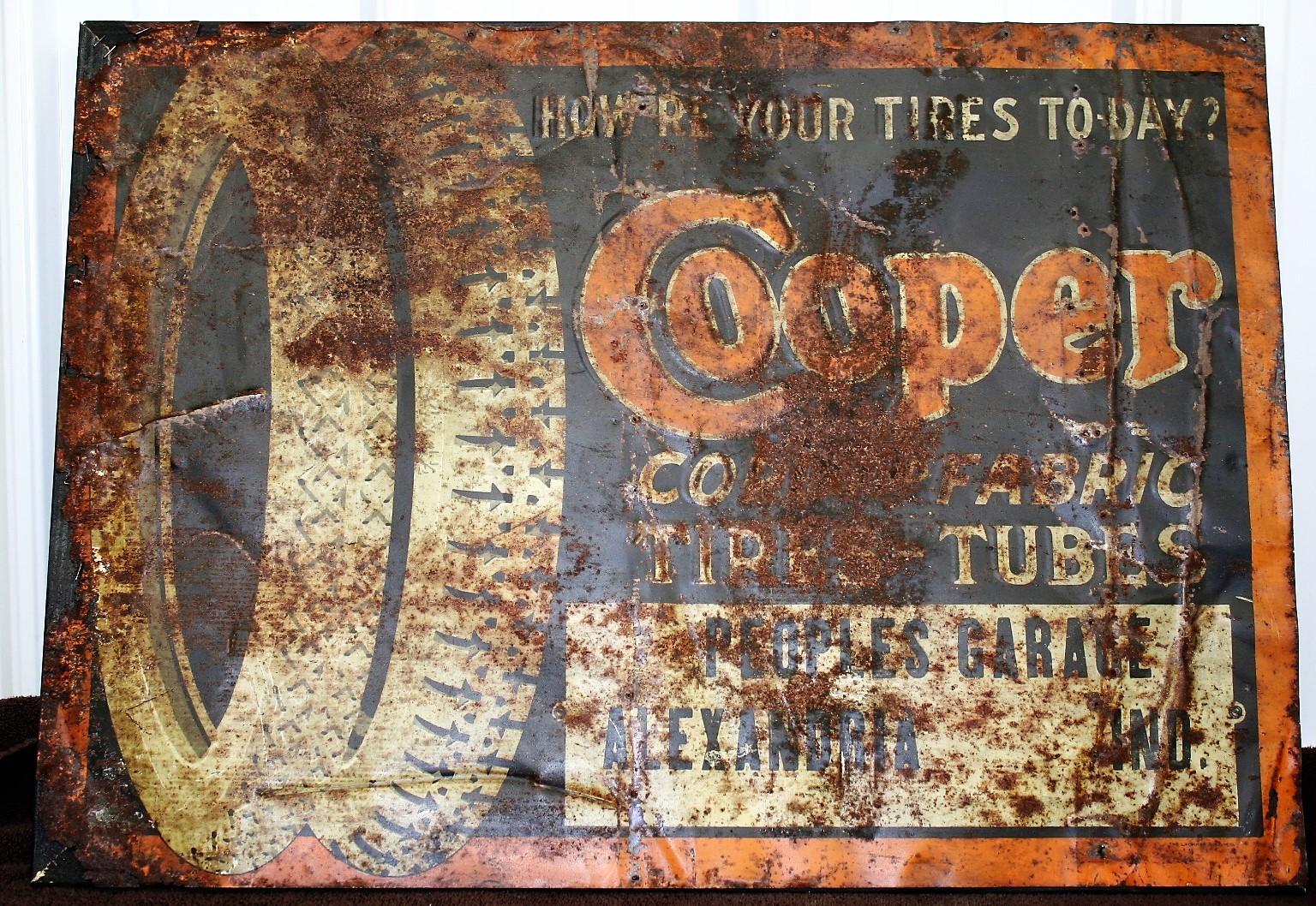 Antique RARE 1920's COOPER CORD AND FABRIC TIRES TUBES METAL SIGN 100 Years Old!