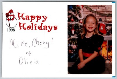 Vtg Color Snapshot Smiling Girl In Holiday Dress By Tree Fireplace 1998