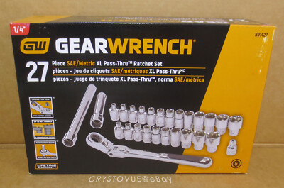 NEW GEARWRENCH 27pc 1/4'' Pass-Thru 6pt SAE/Metric Mechanics Tool Set 891427