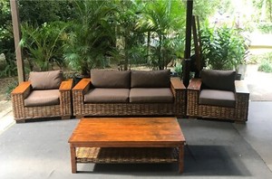 Rustic split bamboo wicker outdoor lounge setting (outdoor ...