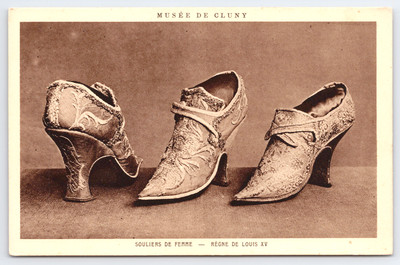 Vtg Postcard Musee Cluny Souliers de Femme Regne de Louis XV France High Heels