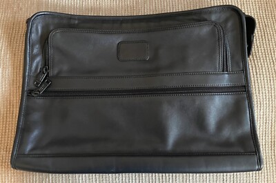 TUMI Black Leather Portfolio Laptop Sleeve 15 x10''