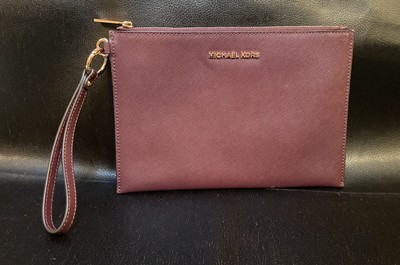 Michael Kors Large, Jet Set Zip Leather Clutch/Wristlet, Mulberry leather
