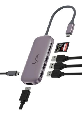 Lyare Multiport USB C Hub for Laptop, 6-in-1 USB-C Adapter with 4K HDMI, SD Card