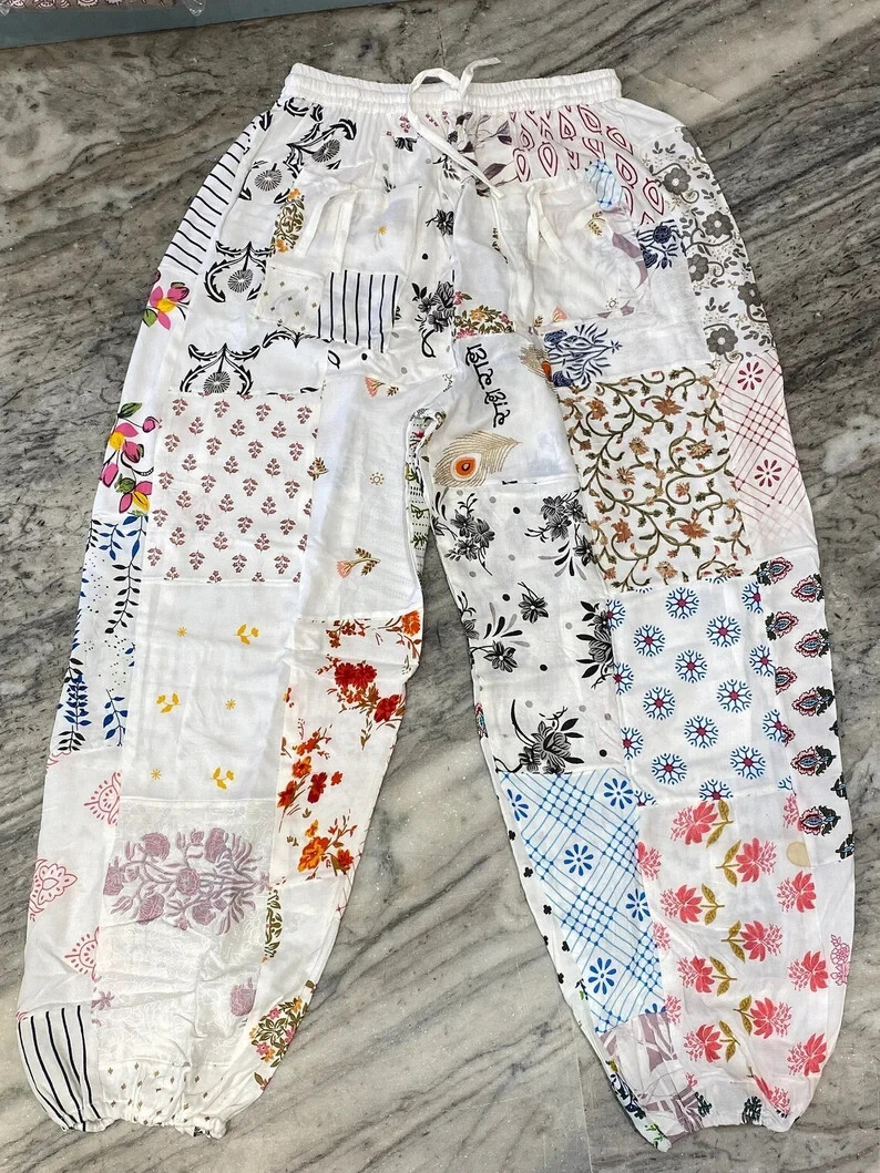 Pre-owned Handmade 25 Pcs Hippie  Unisex Pants, Patchwork Multi Color Beautiful Harem Pant In Multicolor