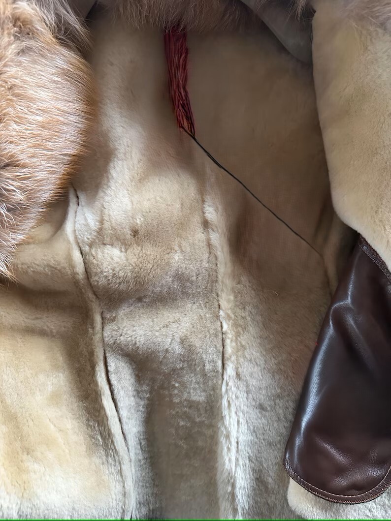 Pre-owned High Women's  Quality Genuine Shearling Coat With Genuine Fox Collar, Winter Coat In Brown