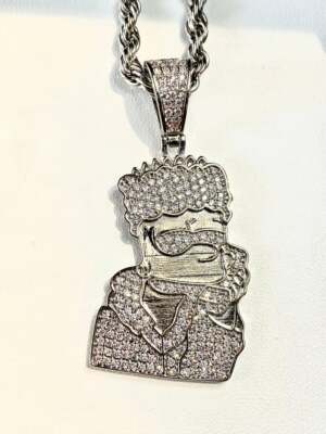 Pre-owned Nsg 3.5 Ct Tester Passing Moissanite Bart Face Fancy Unique Men's Pendant 925 Silver In White