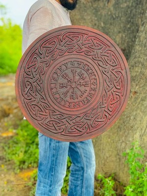 Viking Shield 24'' Medieval Wooden Carving Round Celtic Battle Ornament Shield