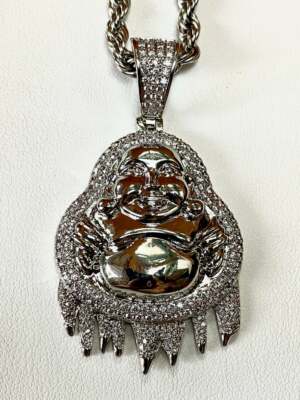 Pre-owned Nsg Men's Buddha 3.5 Ct 100% Genuine D/vvs Moissanite Religious Pendant 925 Silver In White