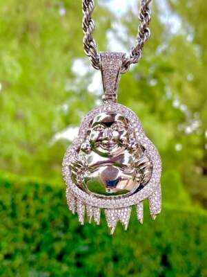 Pre-owned Nsg Men's Buddha 3.5 Ct 100% Genuine D/vvs Moissanite Religious Pendant 925 Silver In White