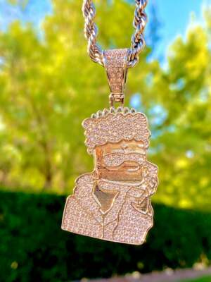 Pre-owned Nsg 3.5 Ct Tester Passing Moissanite Bart Face Fancy Unique Men's Pendant 925 Silver In White
