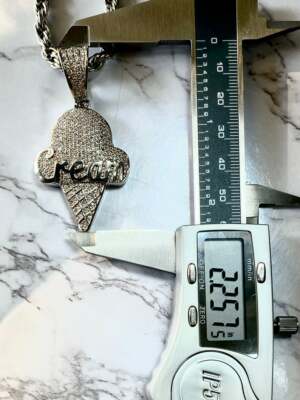 Pre-owned Nsg 4 Ct Tester Passing Moissanite "ice Cream Cone" Fancy Men's Pendant 925 Silver In White