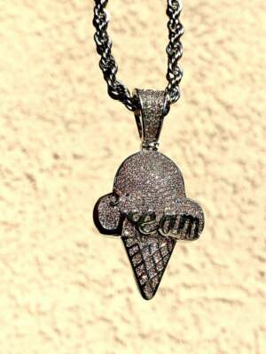 Pre-owned Nsg 4 Ct Tester Passing Moissanite "ice Cream Cone" Fancy Men's Pendant 925 Silver In White